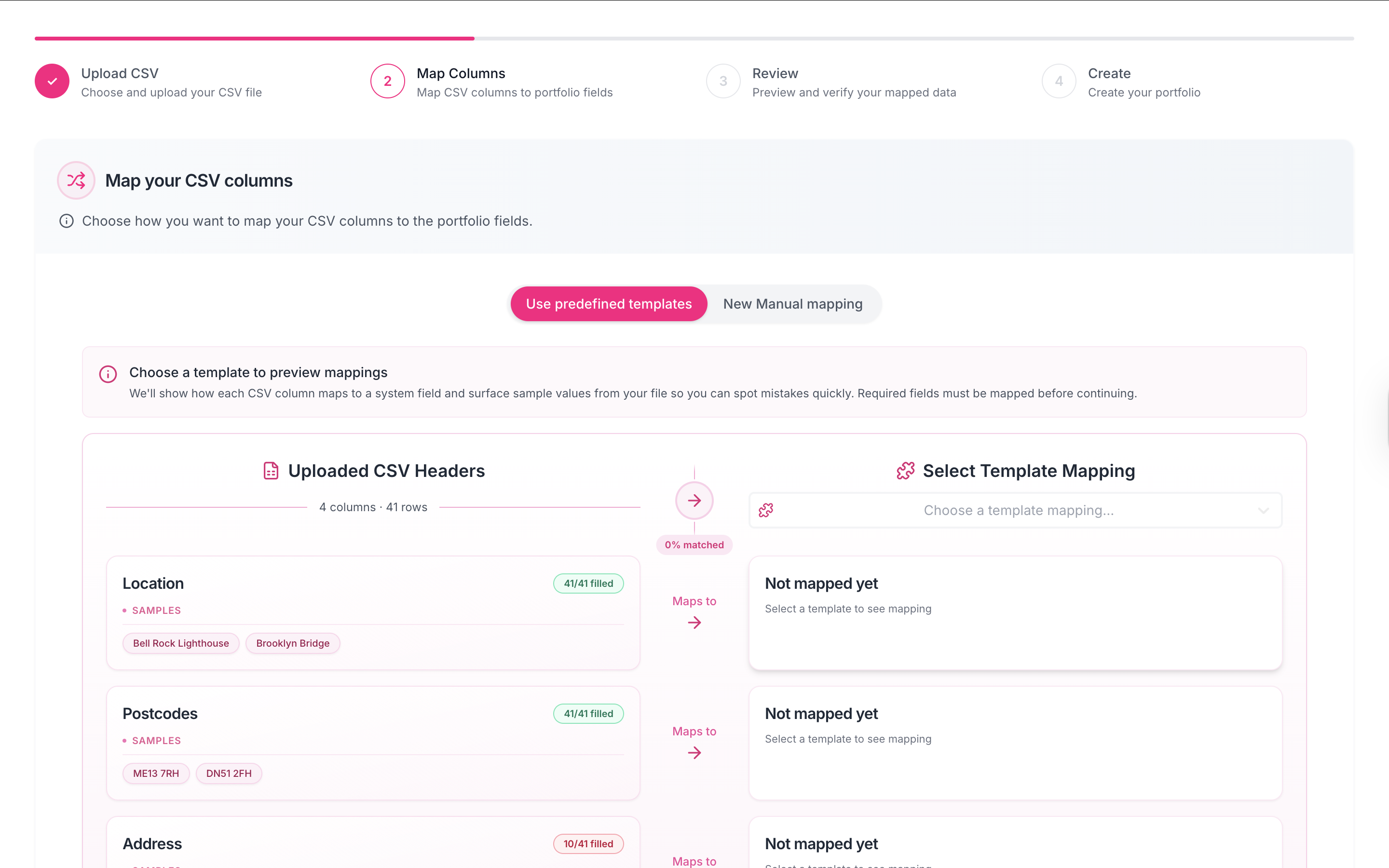 Mapping CSV columns to system fields